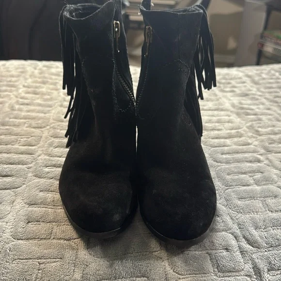 Sam Edelman 7M Black Leather Ankle Boots Booties LOUIE Fringe Western - Picture 1 of 7